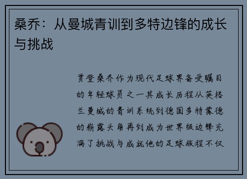 桑乔：从曼城青训到多特边锋的成长与挑战